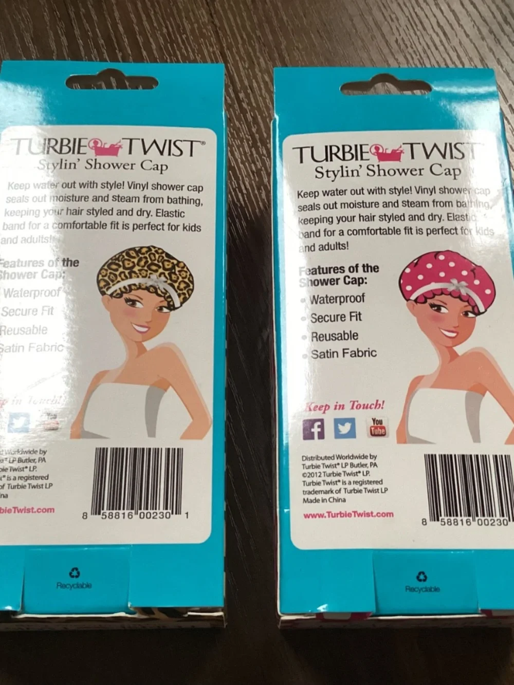Turbie Twist shower caps two-pack set New
